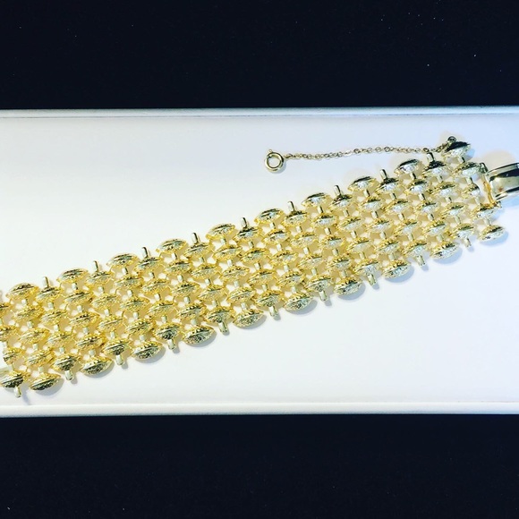 Vintage Signed Coro Gold Tone Wide Bracelet
